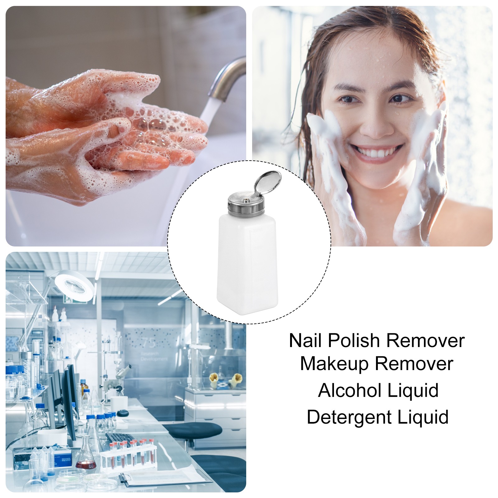 2pcs Solvent Alcohol Dispenser 250ml Push Down Nail Polish Remover Bottle White