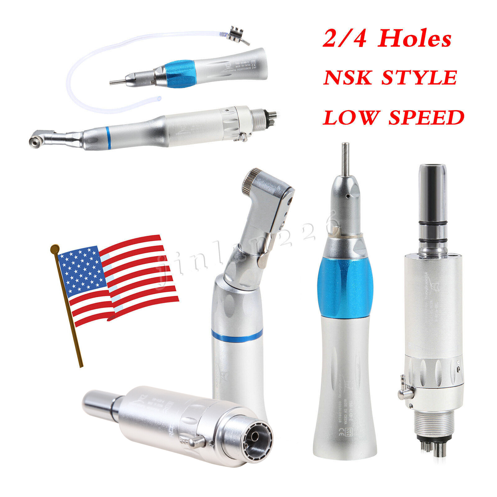 NSK Style Dental Latch/Push Slow Speed Handpiece Contra Angle Air Motor 2/4Holes