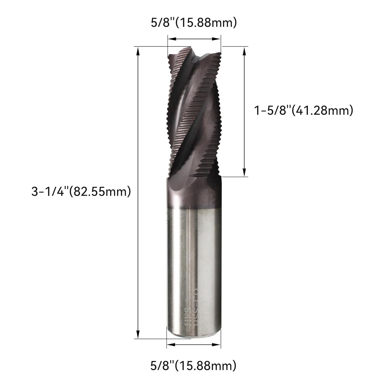 HFS(R) Standard Tooth M42 8% Cobalt Tialn Roughing End Mill 5/8″X5/8″X1-5/8″