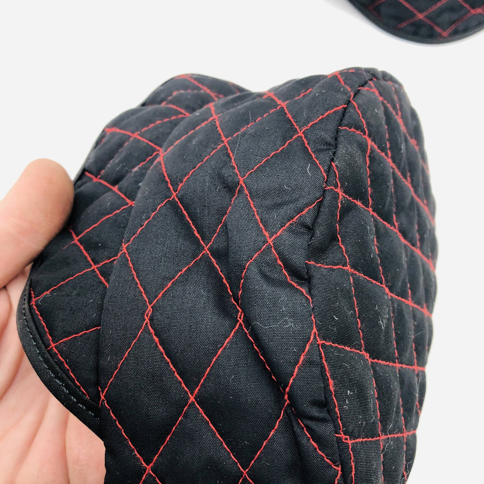 Guard Line 490714 Welders Skull Cap Quilted Black Red Cross Stitching 7in 2pk