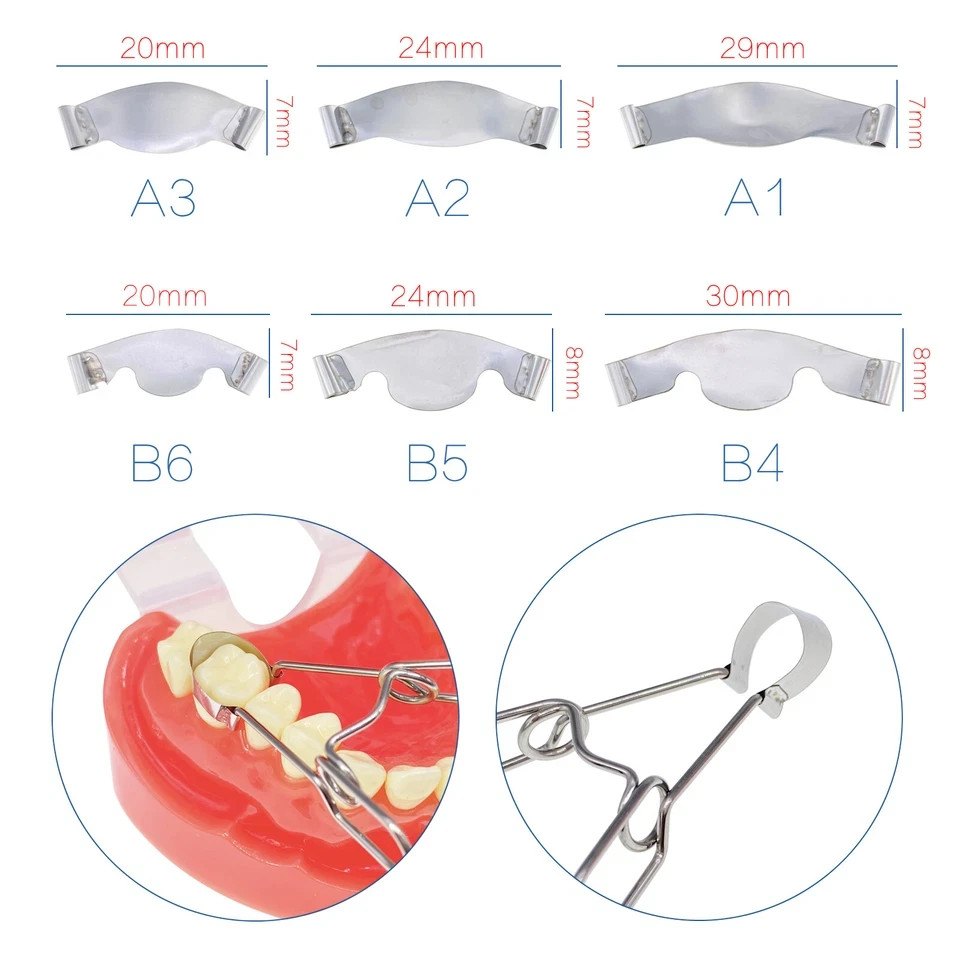 20Pcs/Pack Dental Saddle Contoured Metal Matrices Matrix Band /Spring clip A1-A6