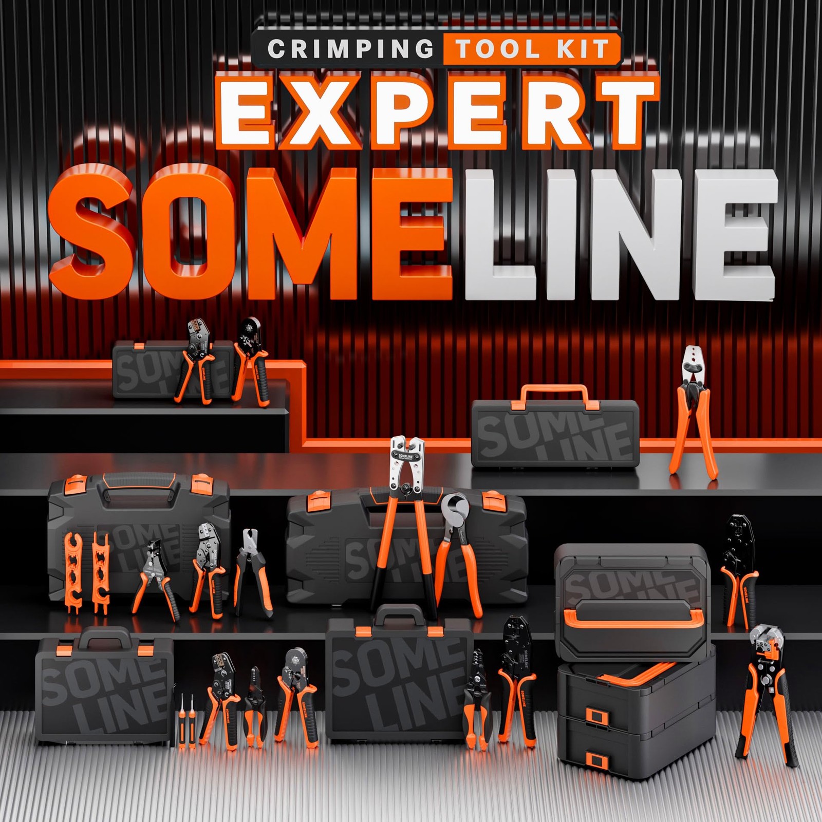 SOMELINE Open Terminal Connector Crimping Tool Kit, 14 Types, Orange, Black