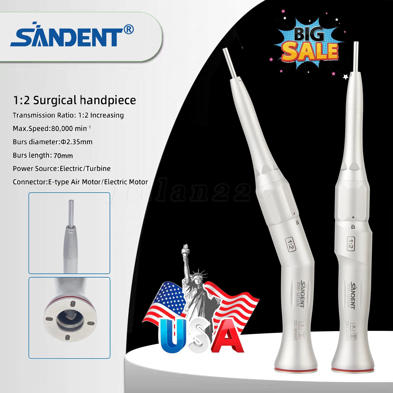 Dental Surgical Handpiece 20° Angle Straight Attachment 1:2 E-type NSK Style