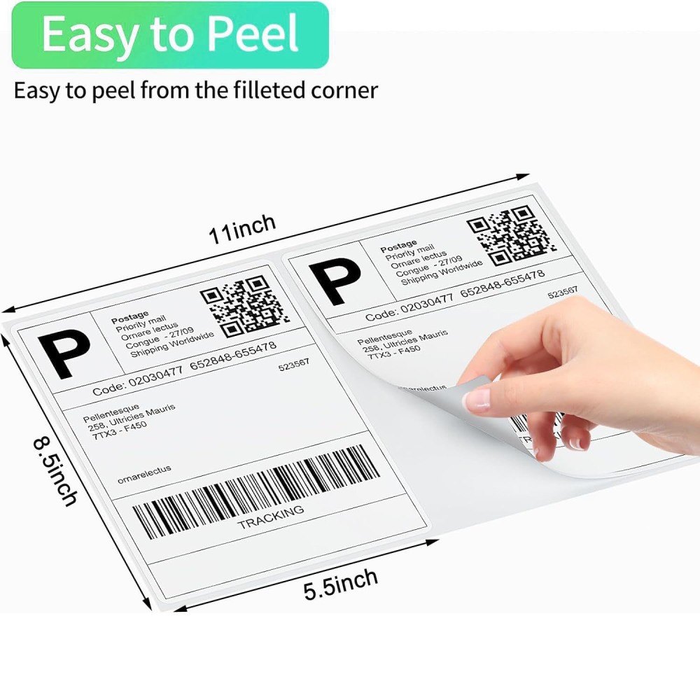 50-2000 Half Sheet Shipping Labels Page 8.5×5.5″ Self Adhesive Round 2 Per Sheet