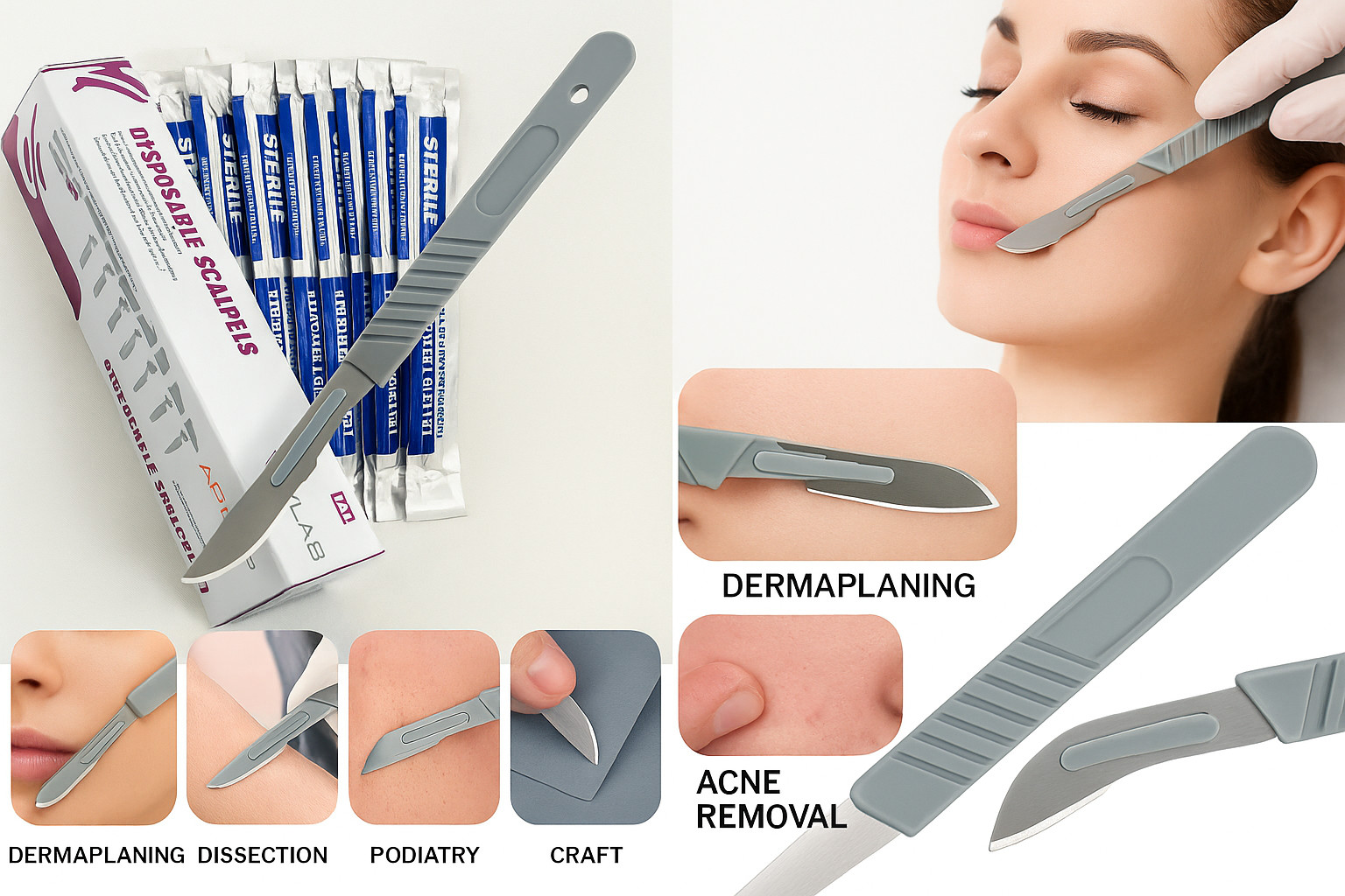 10 PK DISPOSABLE SCALPELS #22-SINGLE USE – DISSECTING, SURGICAL, DERMAPLANING
