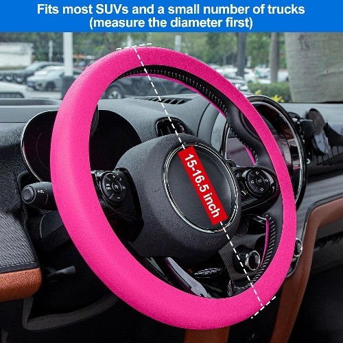 Hot Pink Car Steering Wheel Cover, Hot Pink Car Accessories Cute Soft Silicone L