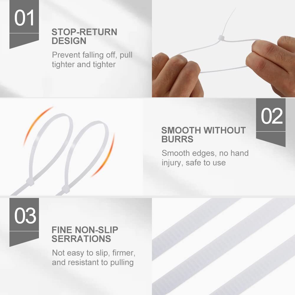 Heavy-Duty Zip Cable Ties 100 Pieces White Ideal for Indoor and Outdoor Use