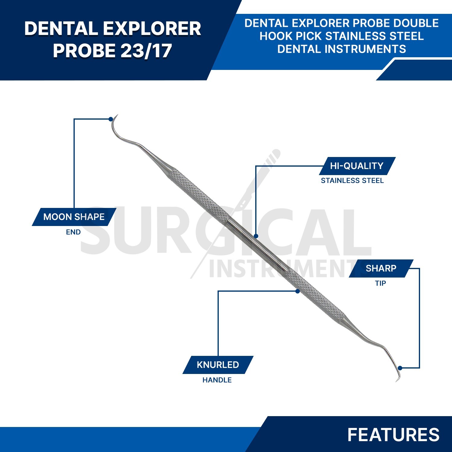 100 Pcs Dental Probe Explorer #5 Surgical Dental Instruments German Grade