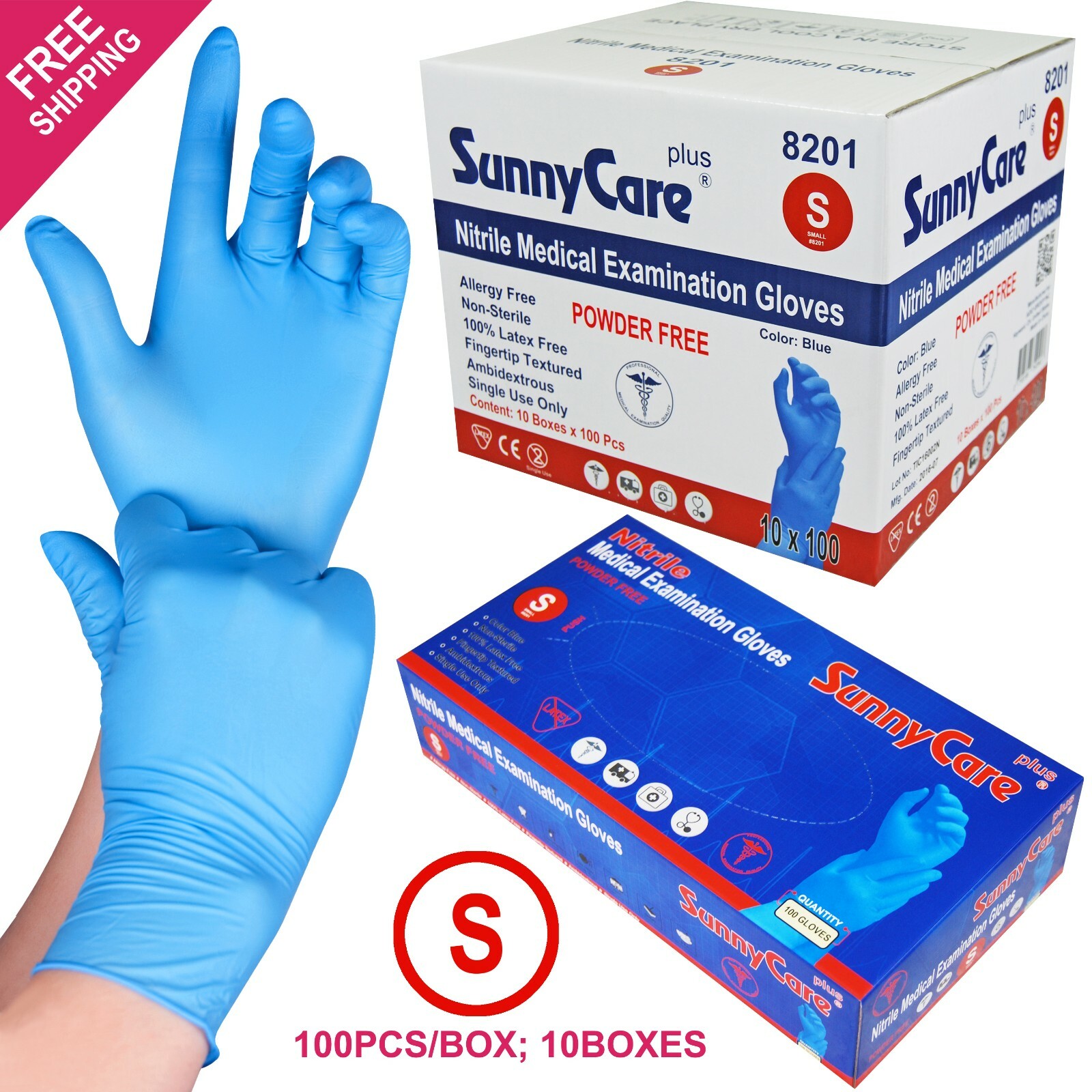 1000 SunnyCare #8201 Nitrile Exam Gloves Chemo-Rated (Powder Free Vinyl Latex) S