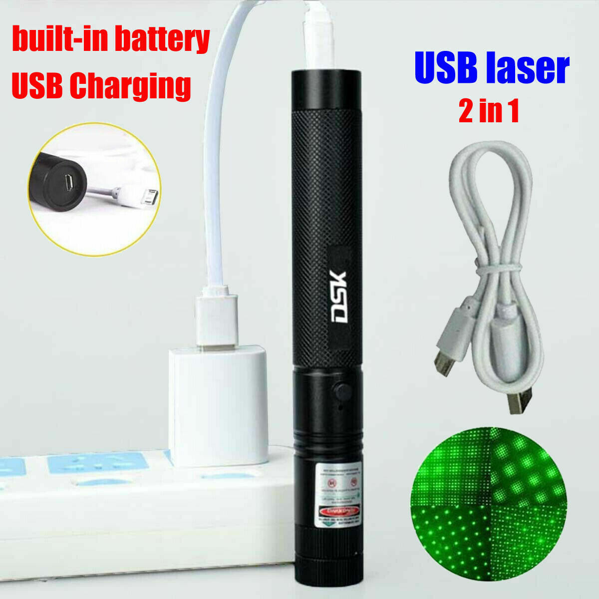 1mw 990Miles Green Laser Pointer Pen USB Rechargeable 532nm Visible Beam Lazer