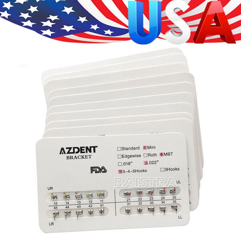 AZDENT Dental Orthodontic Bracket Braces Mini MBT 022 3-4-5 Hooks 20Pcs/Pack