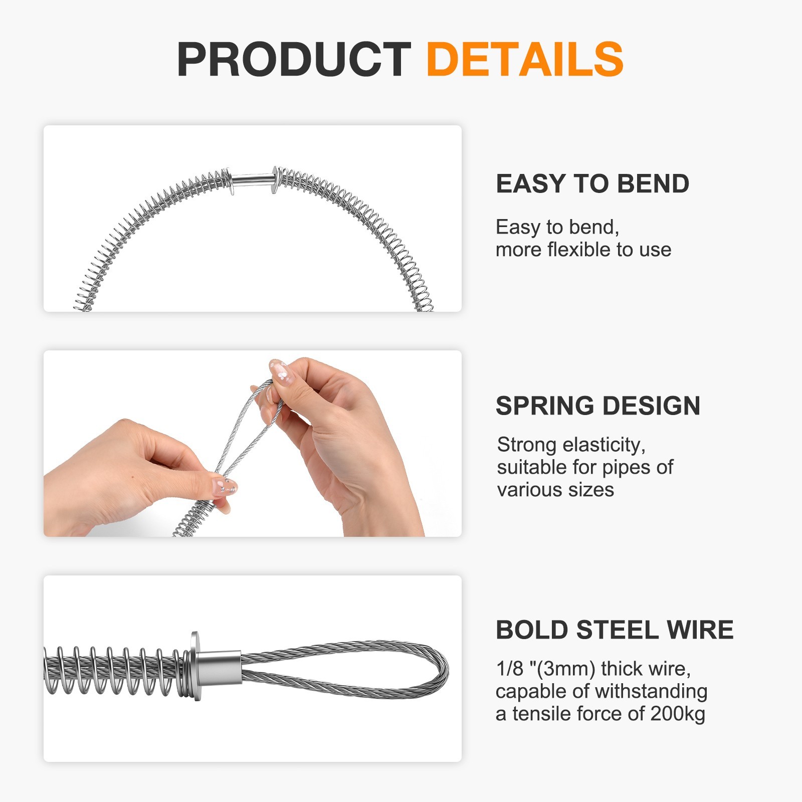 1/8″ x 20″ Hose Whip Safety Cable – Fits 1/2″ to 1-1/4″ Hose 200kg Tensile