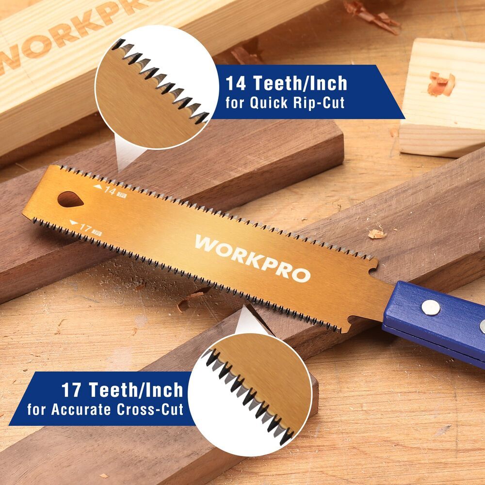 WORKPRO 6″ Japanese Pull Saw Double-Edged Hand Saw 14&17 TPI SK5 Flexible Blades