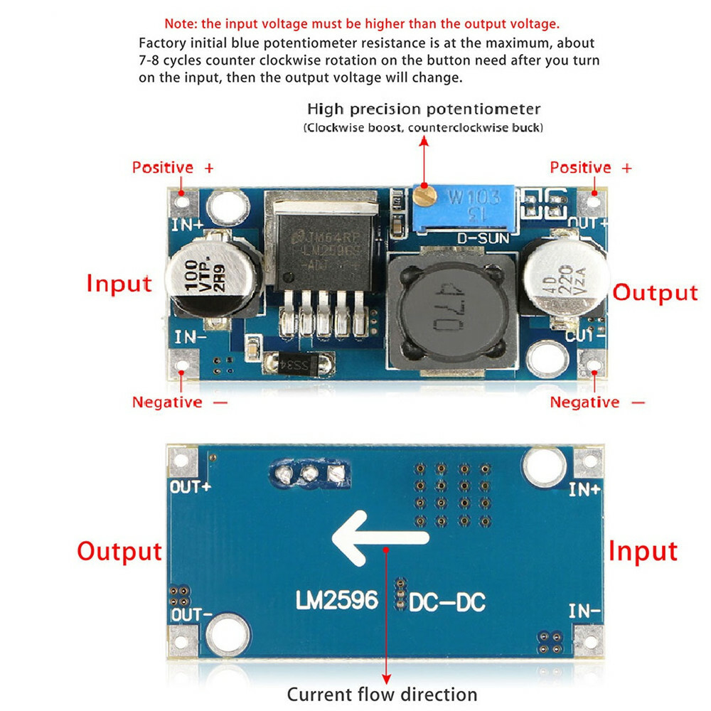 1x 10x LM2596S DC-DC 3A Buck Adjustable Step-down Power Supply Converter Module
