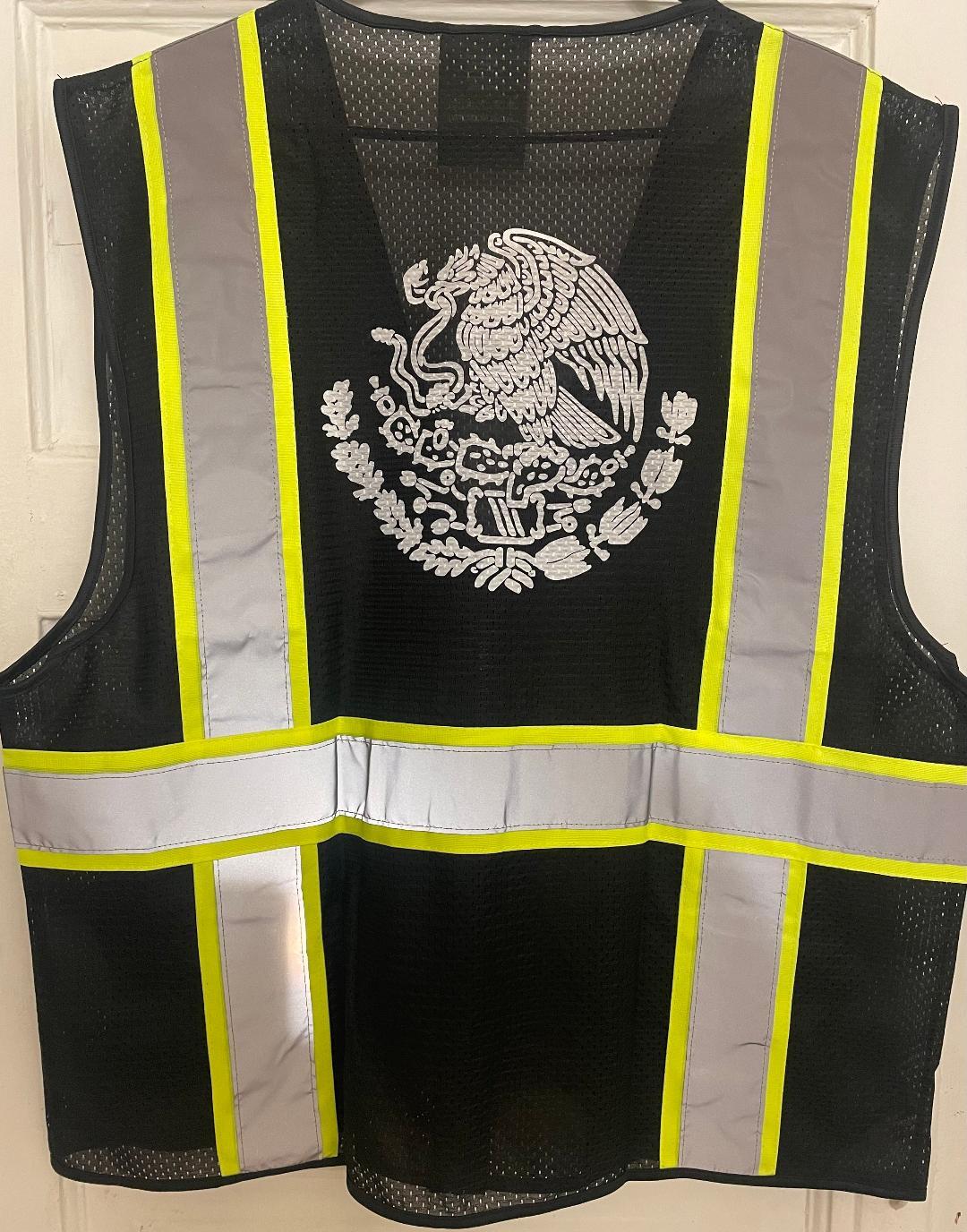 🦺MEXICO FLAG BLACK SAFETY VEST WITH POCKETS FOR WORK REFLECTIVE SIZE M-4XL