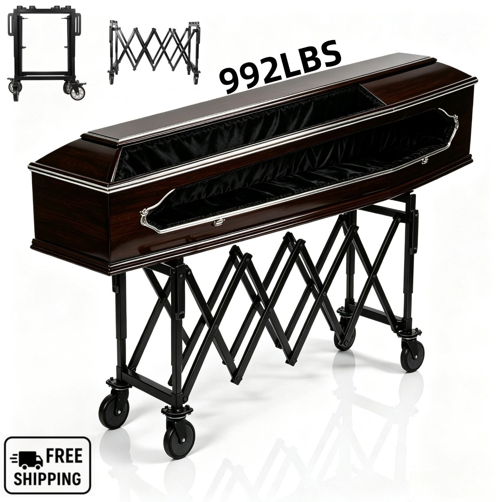 992 Lbs Heavy Duty Funeral Casket Cart Foldable Mortuary Stretcher Stand with Wh