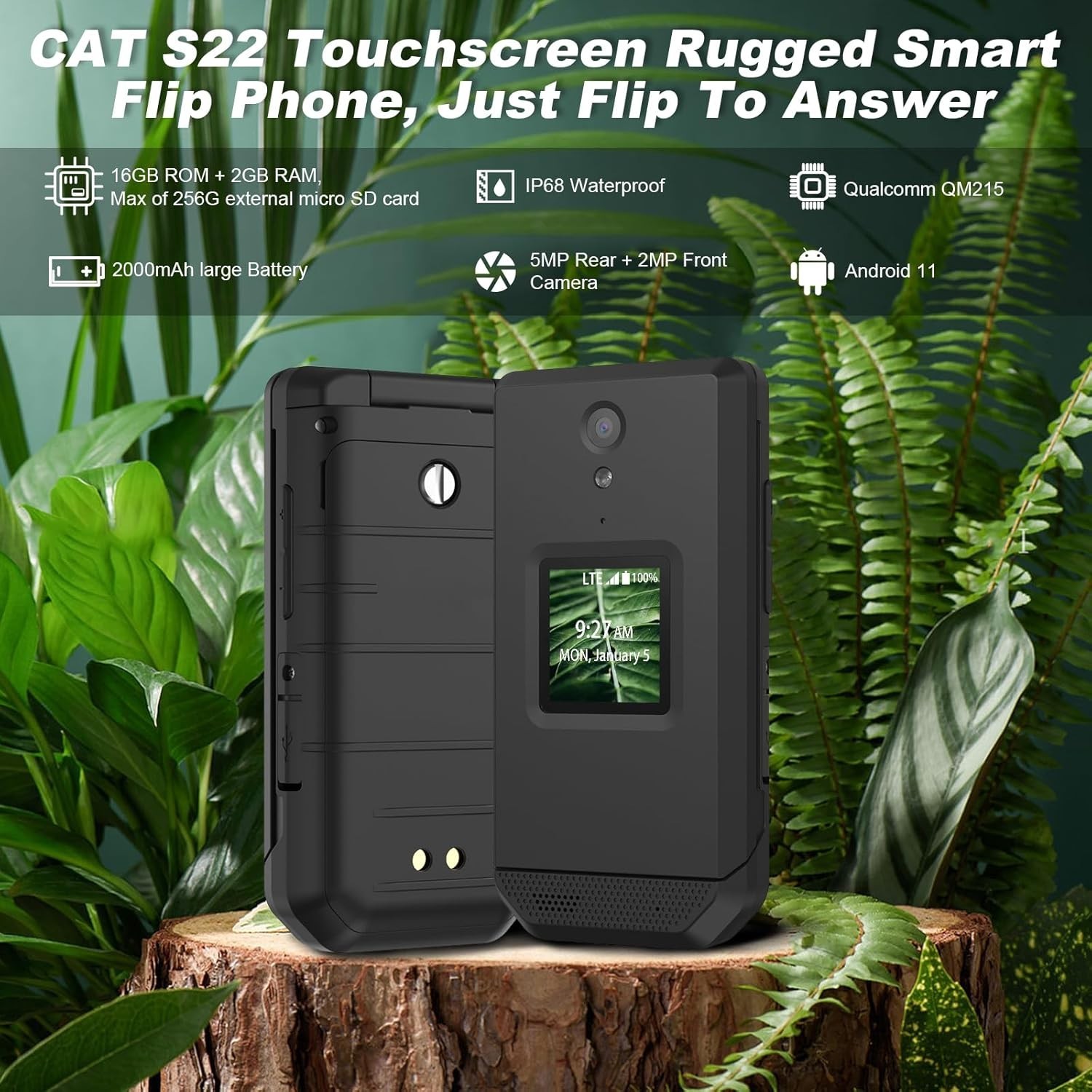 Unifone S22 Rugged Flip Phone Android 11 IP68 4G LTE Unlocked Smart Cell Phone