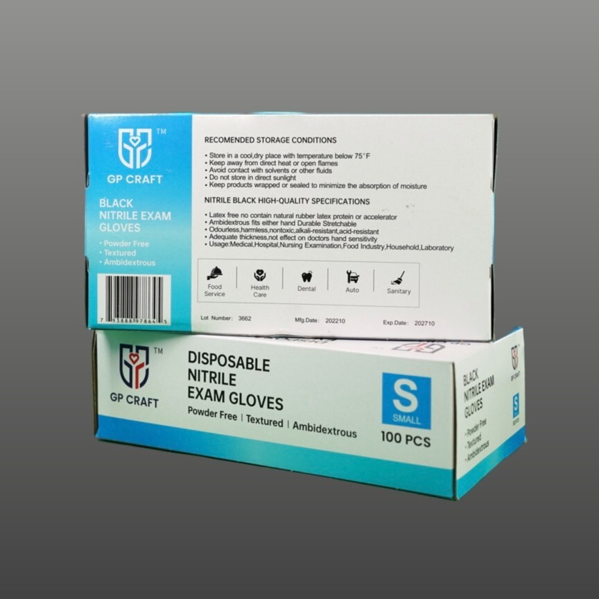 GP CRAFT Disposable Nitrile Exam Gloves, 4 Mil, Black, Chemo Rated, Case of 1000