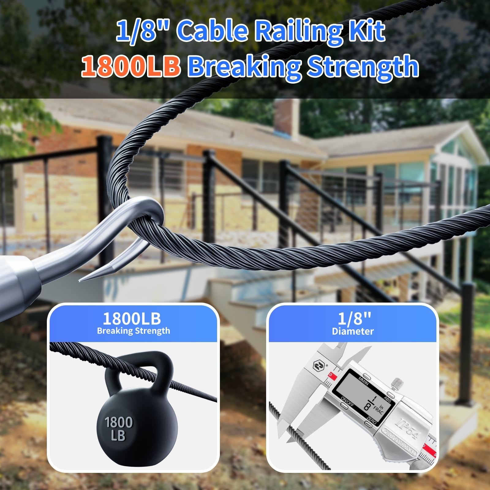 T316 Black Stainless Steel Cable 1/8″ – 650FT Heavy Duty for Railing & DIY