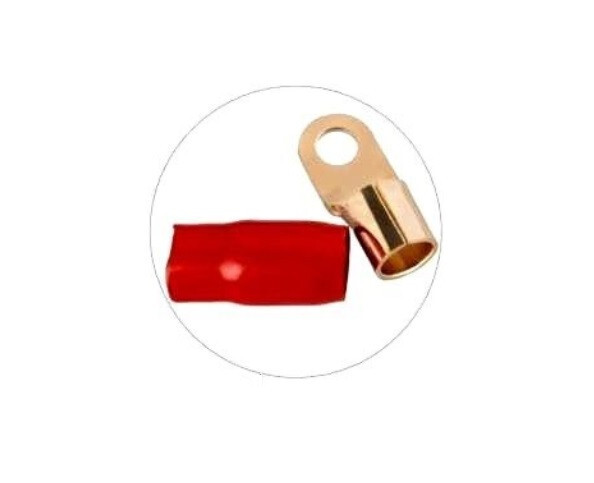 0 Gauge Gold Ring Terminal 10 Pack 1/0 AWG Wire Crimp Cable Red Black Boots