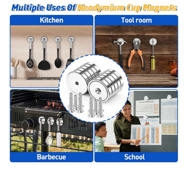 6 Pack Neodymium Cup Magnets 110LB Strong Rare Earth Magnets with Screws Grtard