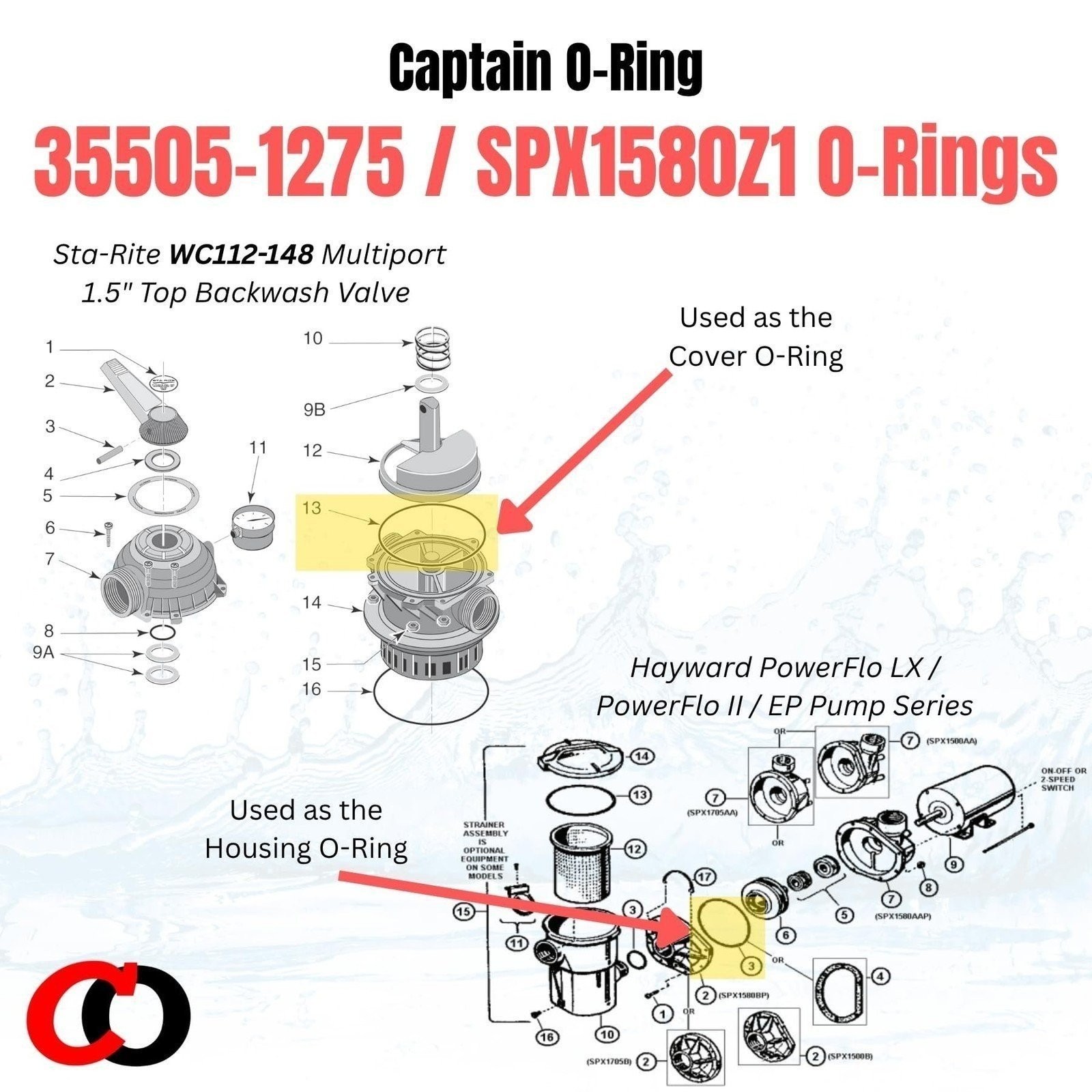 35505-1275 / SPX1580Z1 O-Ring for Pentair Multiport, Hayward Powerflo (2 Pack)