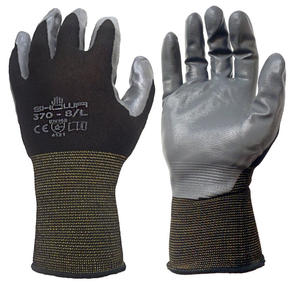 Showa Atlas 370 BLACK Nitrile Palm Coated LIGHTWEIGHT GARDENING WORK GLOVES S-XL