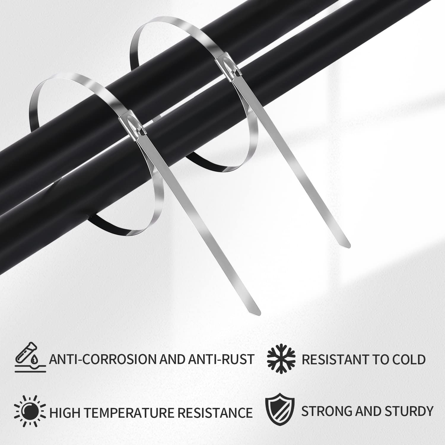 Metal Zip Ties 11.8 inch 100pcs 11.8x 0.18 x 0.01 inches (L*W*T), Silver