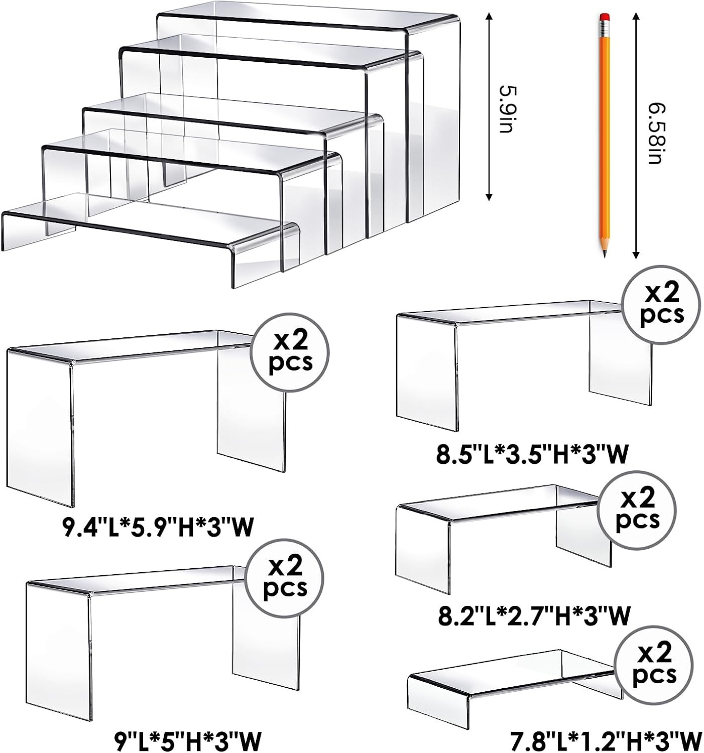 10pcs 2 Set Acrylic Risers for Display Clear Perfume Organizer Stands