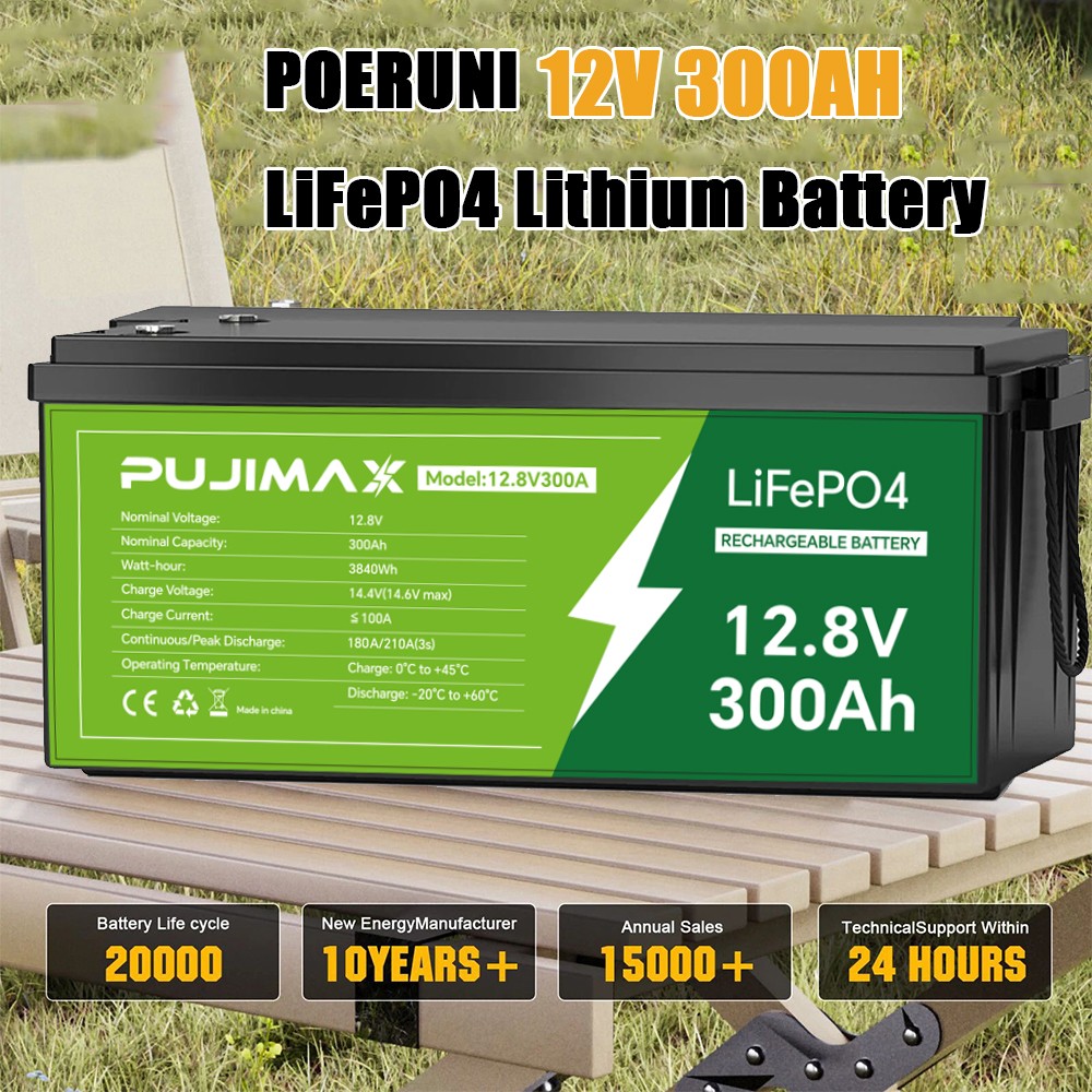 12V 300AH LiFePO4 Lithium Battery Built-in BMS Deep Cycle for Solar RV Off-grid