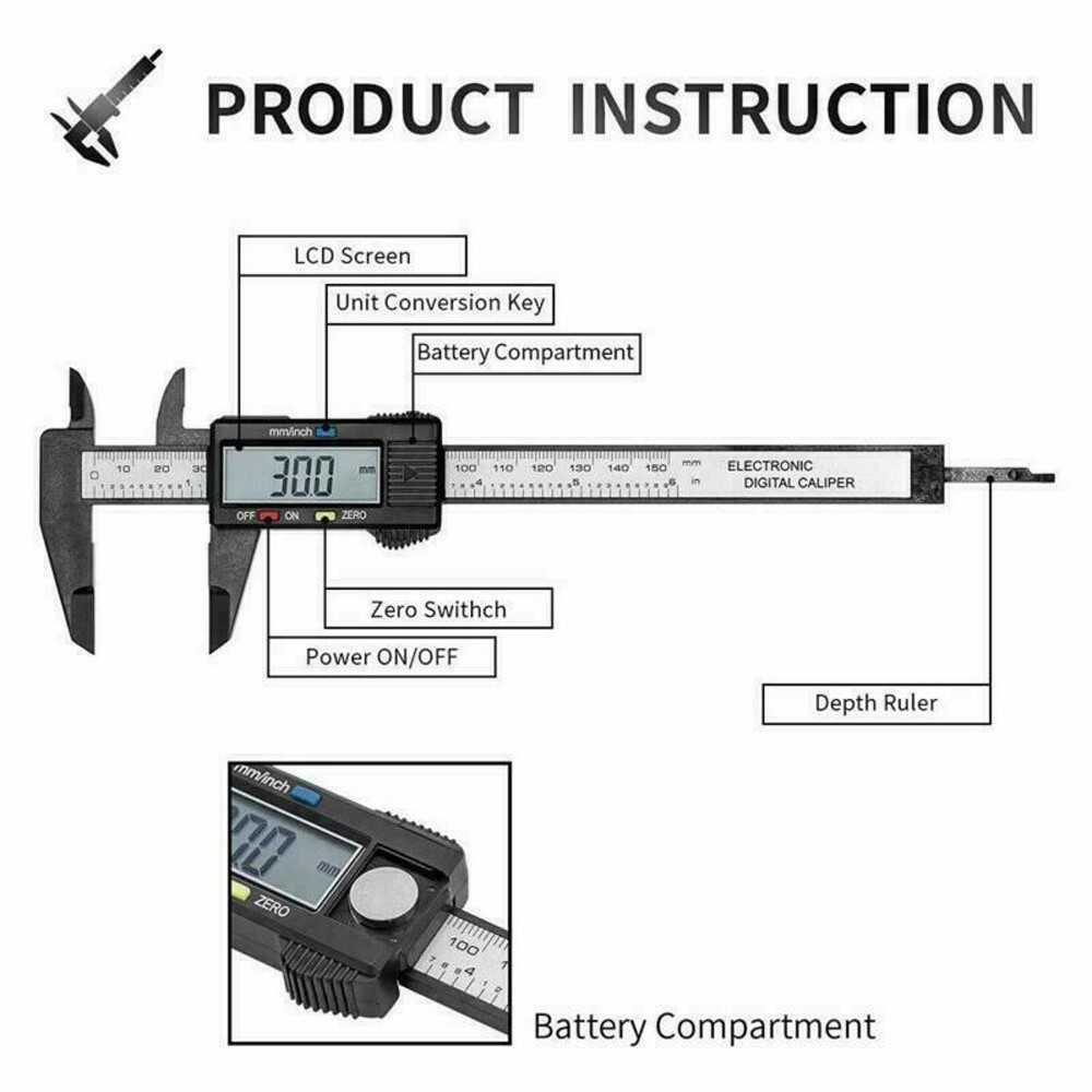 6”LCD/150mm Digital Vernier Caliper Micrometer Measure Tool Gauge Ruler Plastic