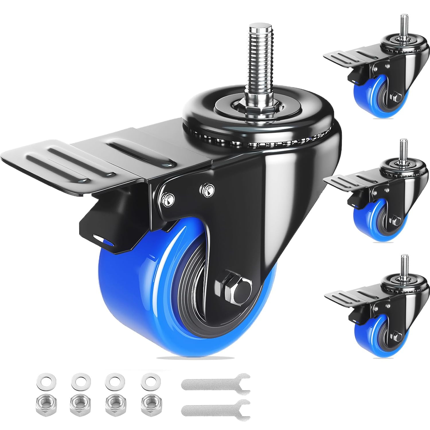 Stem Caster Wheels 5 Inch Heavy Duty Threaded Stem Mount Casters Set of 4 With
