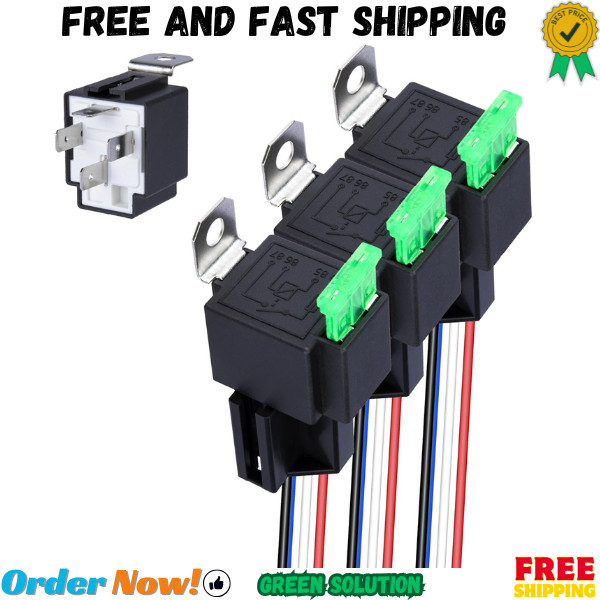 3 PCS 4-Pin 12V Fuse Relay Switch Harness Set, 12V Relay with Harness, 30A SP…