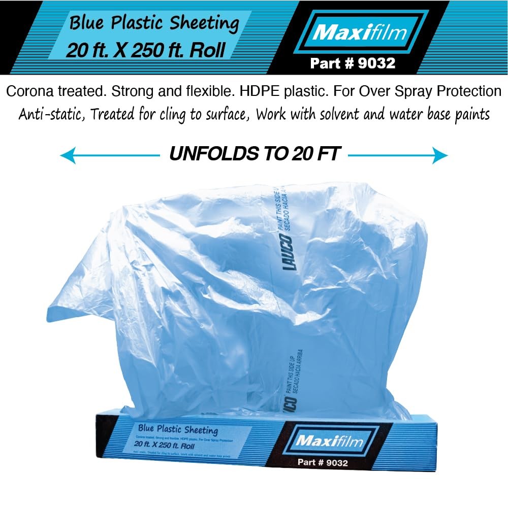 LAUCO MAXIFILM 20ft x 250 ft Roll of Blue Overspray Paintable Plastic Sheeting