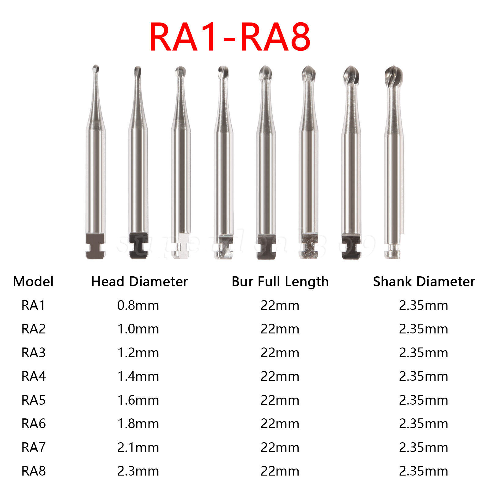 Dental Round Carbide Bur for Slow Speed Latch Type Handpiece RA 1# – 8# Burs