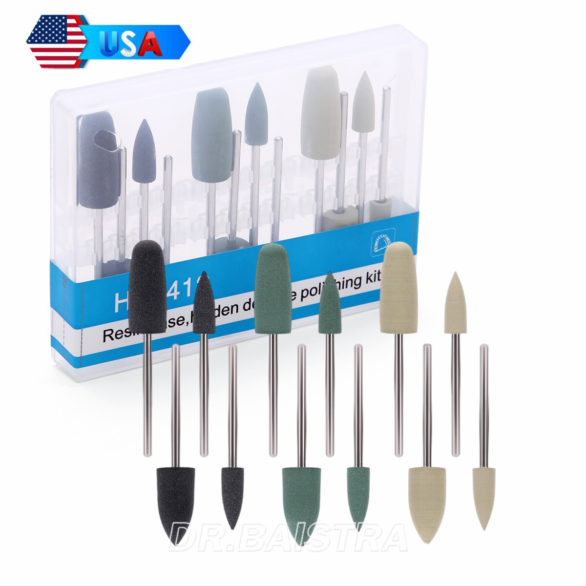 12pcs/Set Dental SILICONE Polishers Resin Base Acrylic Polishing Burs 2.35mm