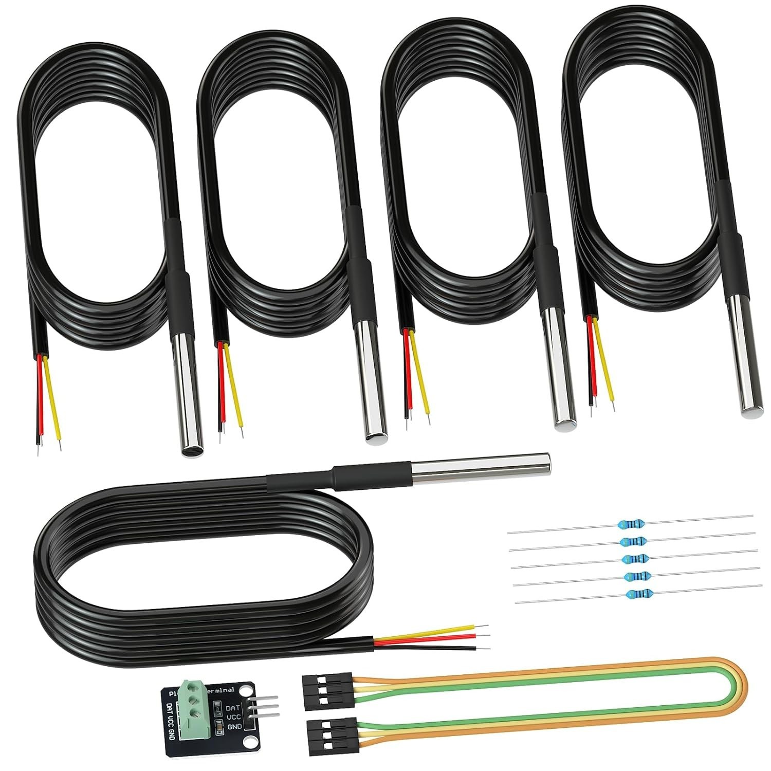 5 Pack Waterproof DS18B20 Temperature Sensor Probes with a Probe Adapter Boar…