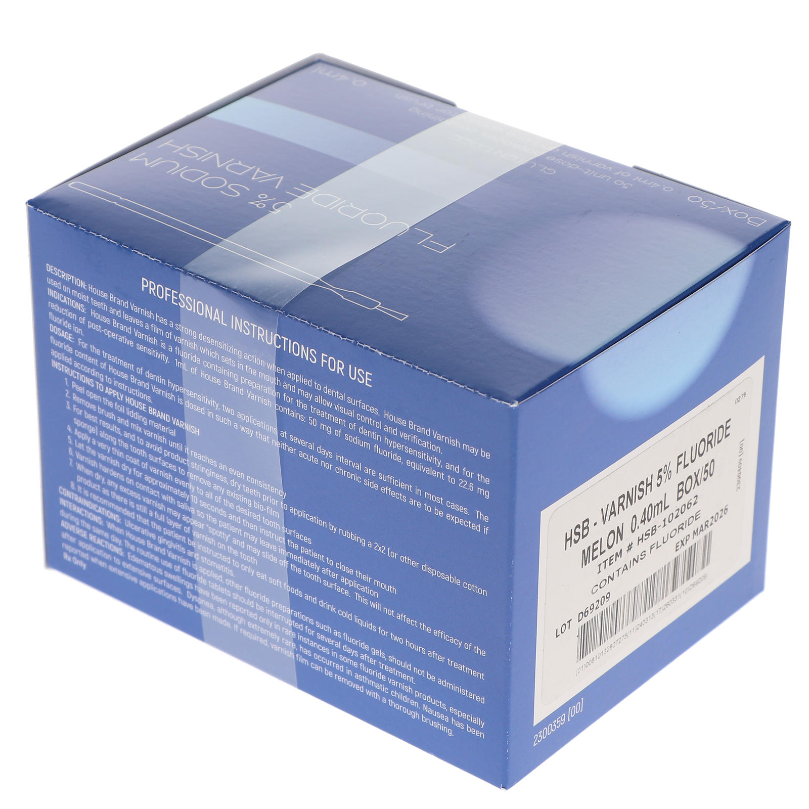 House Brand Dentistry 102062 HSB Fluoride Dental Varnish Melon 50/Bx 0.40 mL