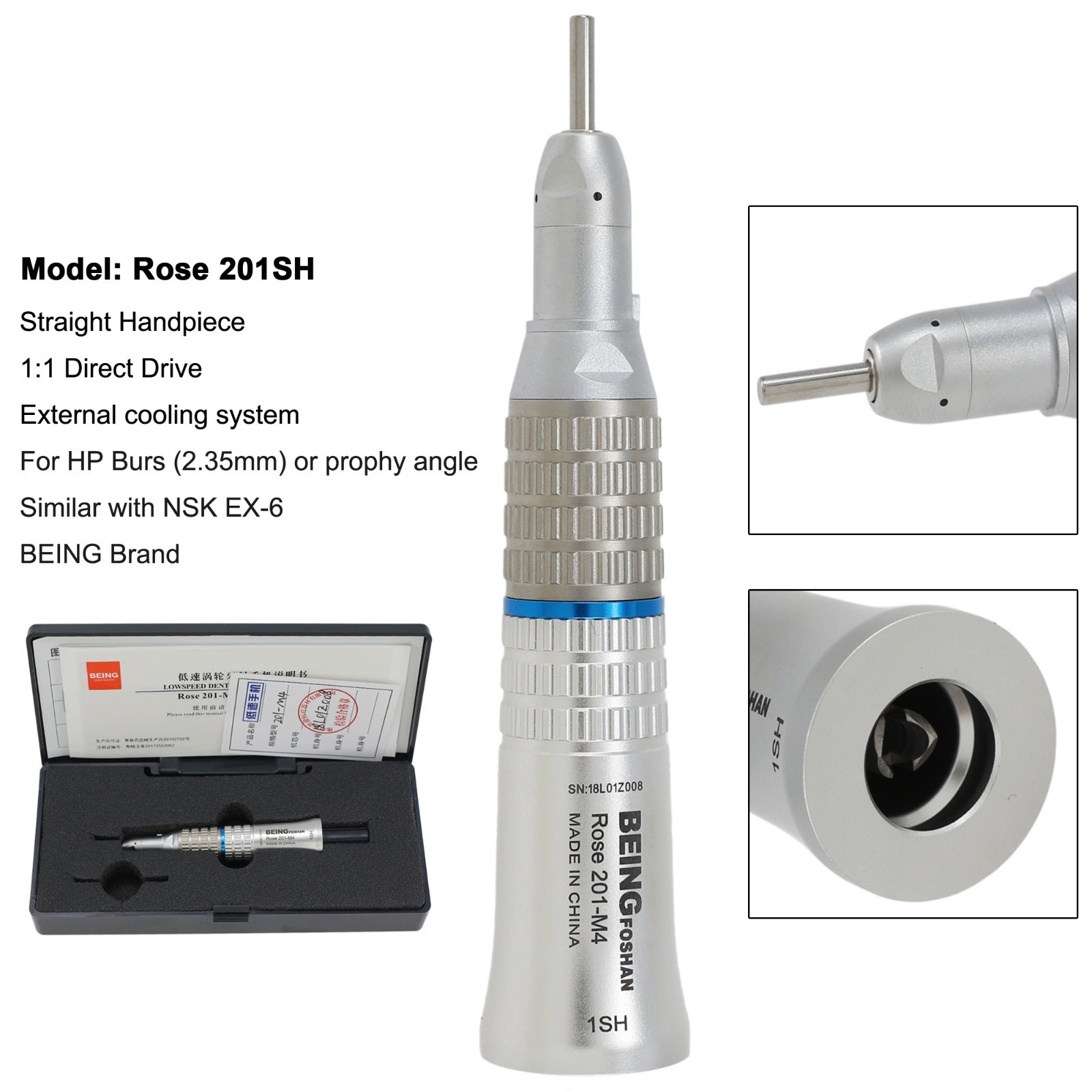 BEING Dental Low Speed Straight Handpiece Air Motor Contra Angle Latch Push NSK