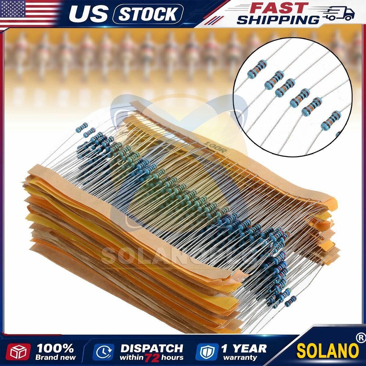 600pcs 30 Values 1/4W Metal Film Resistors Resistance Assortment Kit Set 1% USA