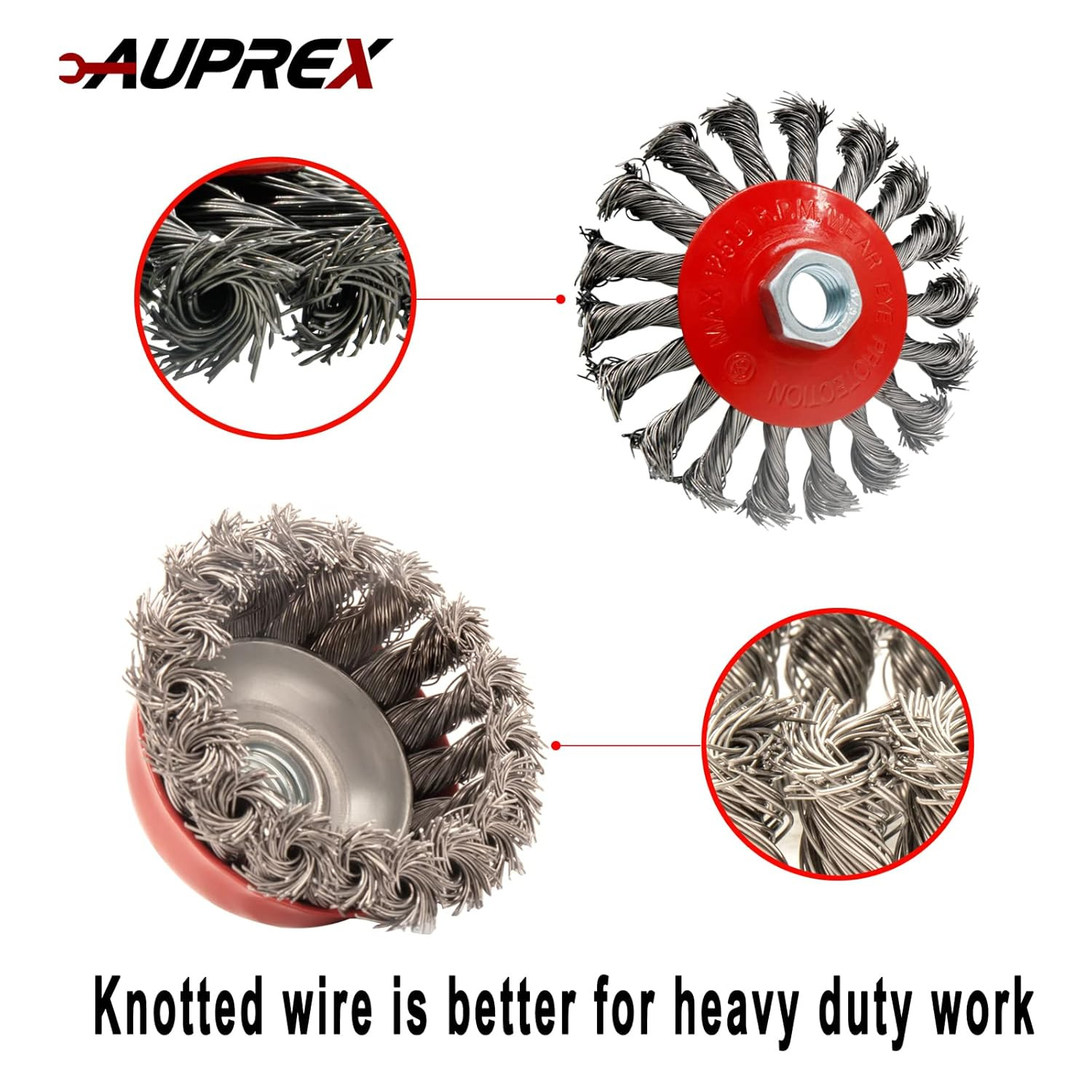 AUPREX 4 Pack Wire Wheel & Cup Brush Set for 4 1/2 Angle Grinder, 5/8″-11 Thread