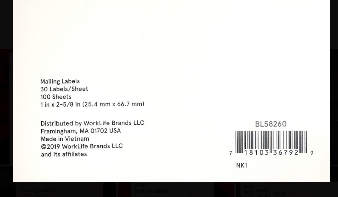 5 PACKS Baseline Blank Address Mailing Labels 3000 Per Pack Size 1”x 2-5/8″
