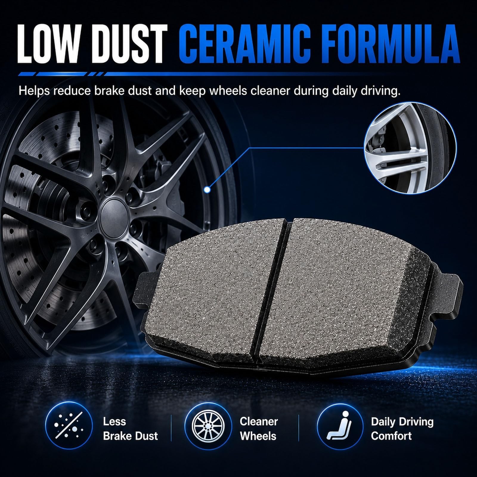 D1275 D1421 Front Rear Ceramic Brake Pads Set Fit For 2010-2017 Chevrolet Equ…