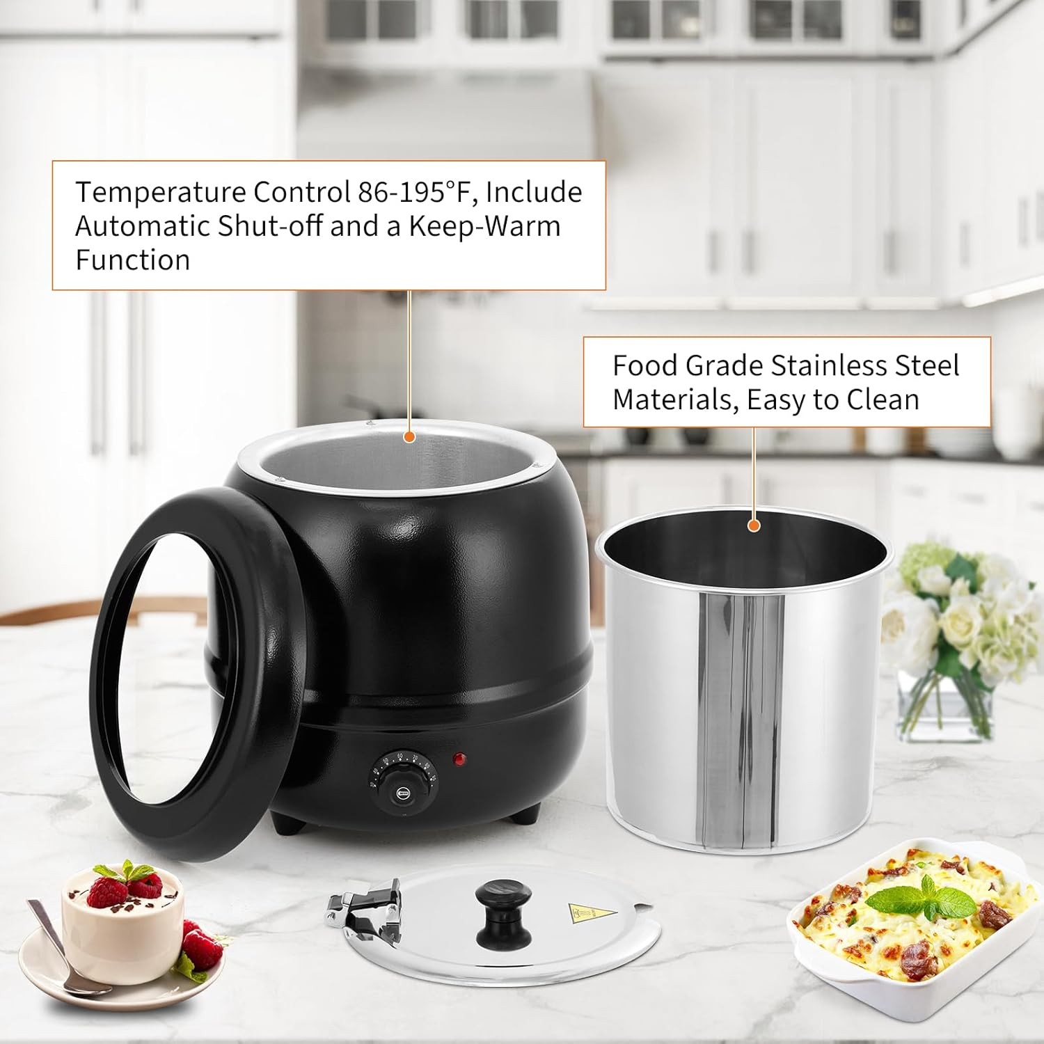 10.5Qt Soup Warmer Kettle Detachable Insert Electric Soup Pot Restaurant