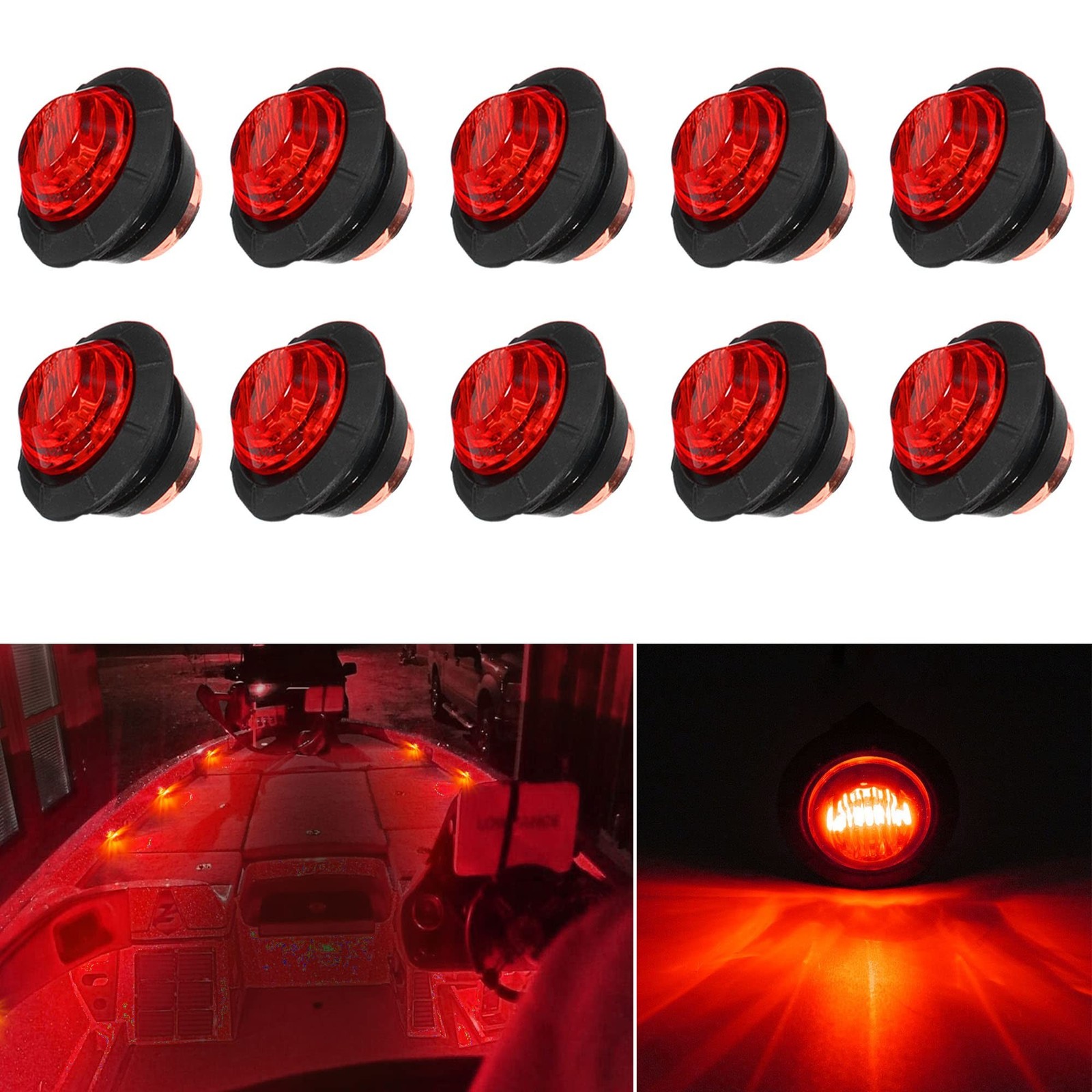 10 Pcs Red Waterproof Round Marine LED Lights – Utility Boat Interior, Naviga…