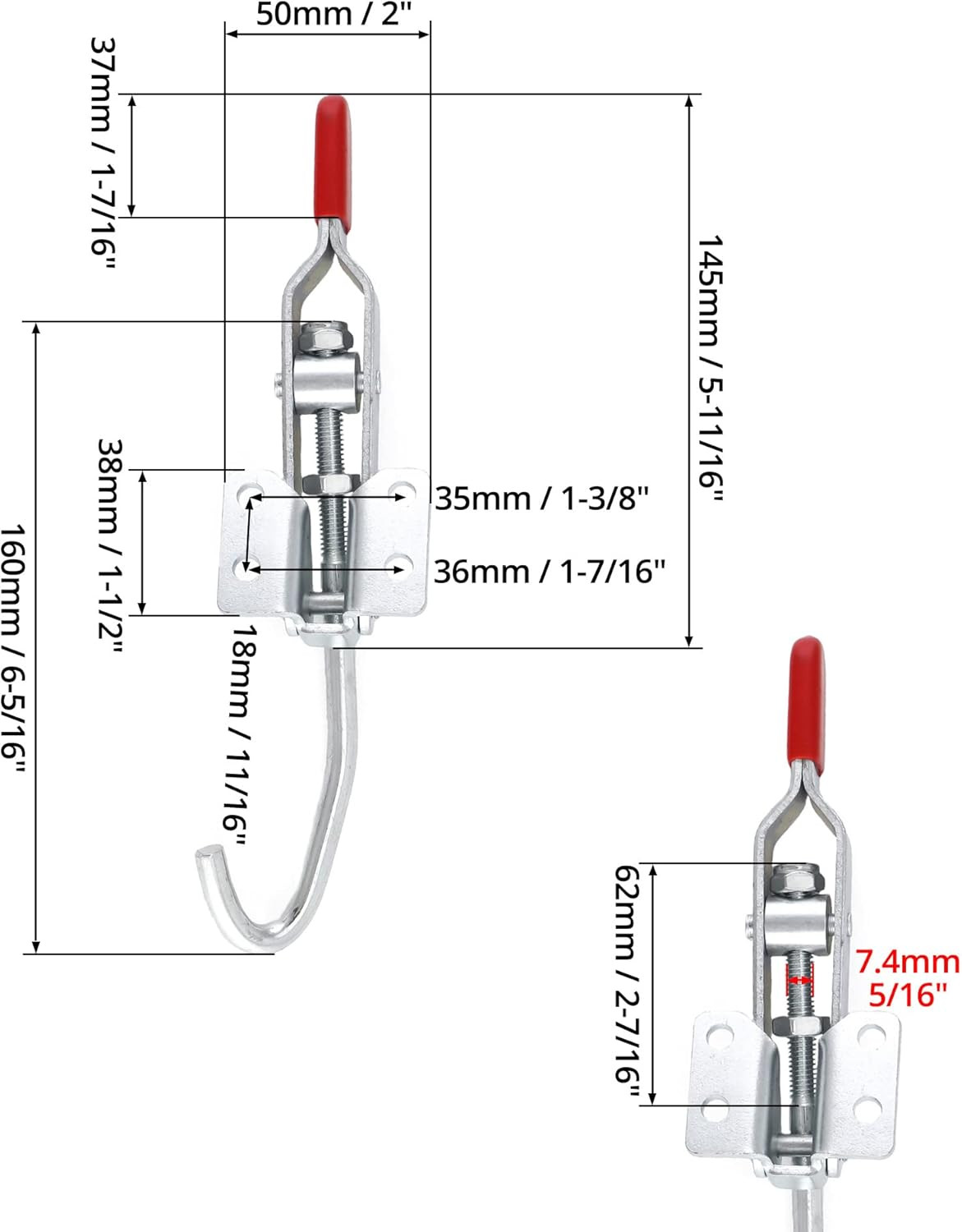 4 Pack J Hook Toggle Clamp 375 lb Holding Capacity Adjustable Pull Latch Red Kit