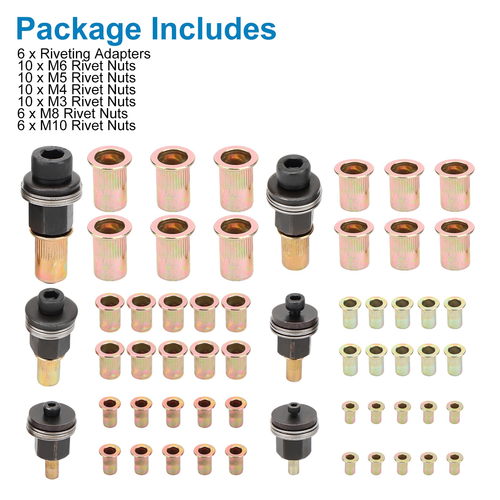 58 PCS Manual Rivet Nut Gun Kit M3- M10 Threaded Insert Tool For Automotive DIY