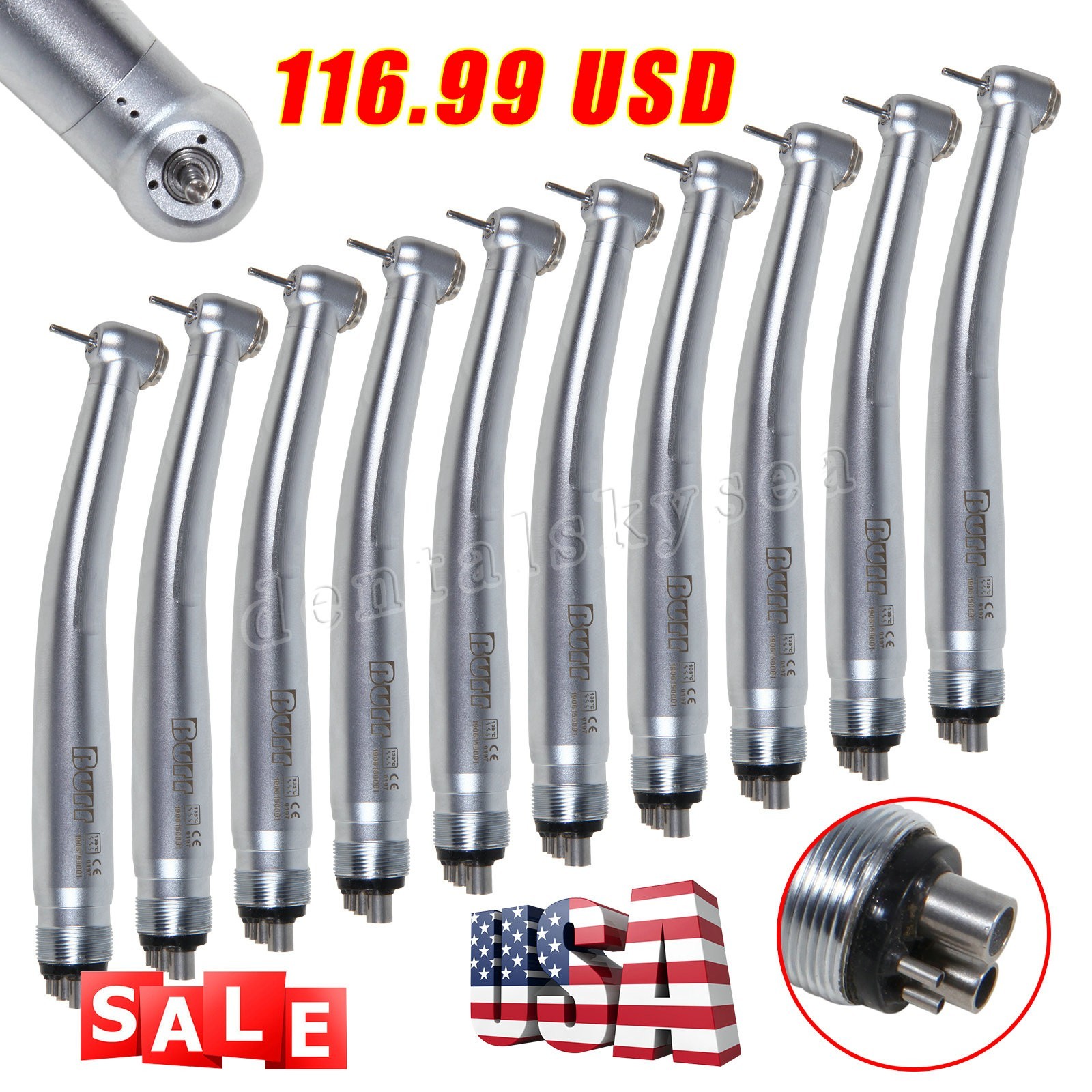 10pcs NSK PANA MAX Style Dental High Speed Handpiece Turbine Push Button 4 Hole