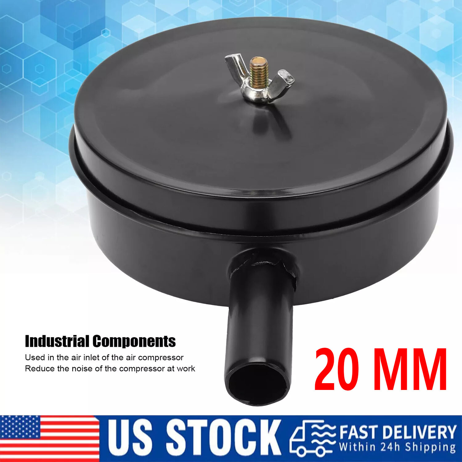 1/2″ 20mm Thread Air Compressor Intake Filter Muffler Silencer Black-Metal T5