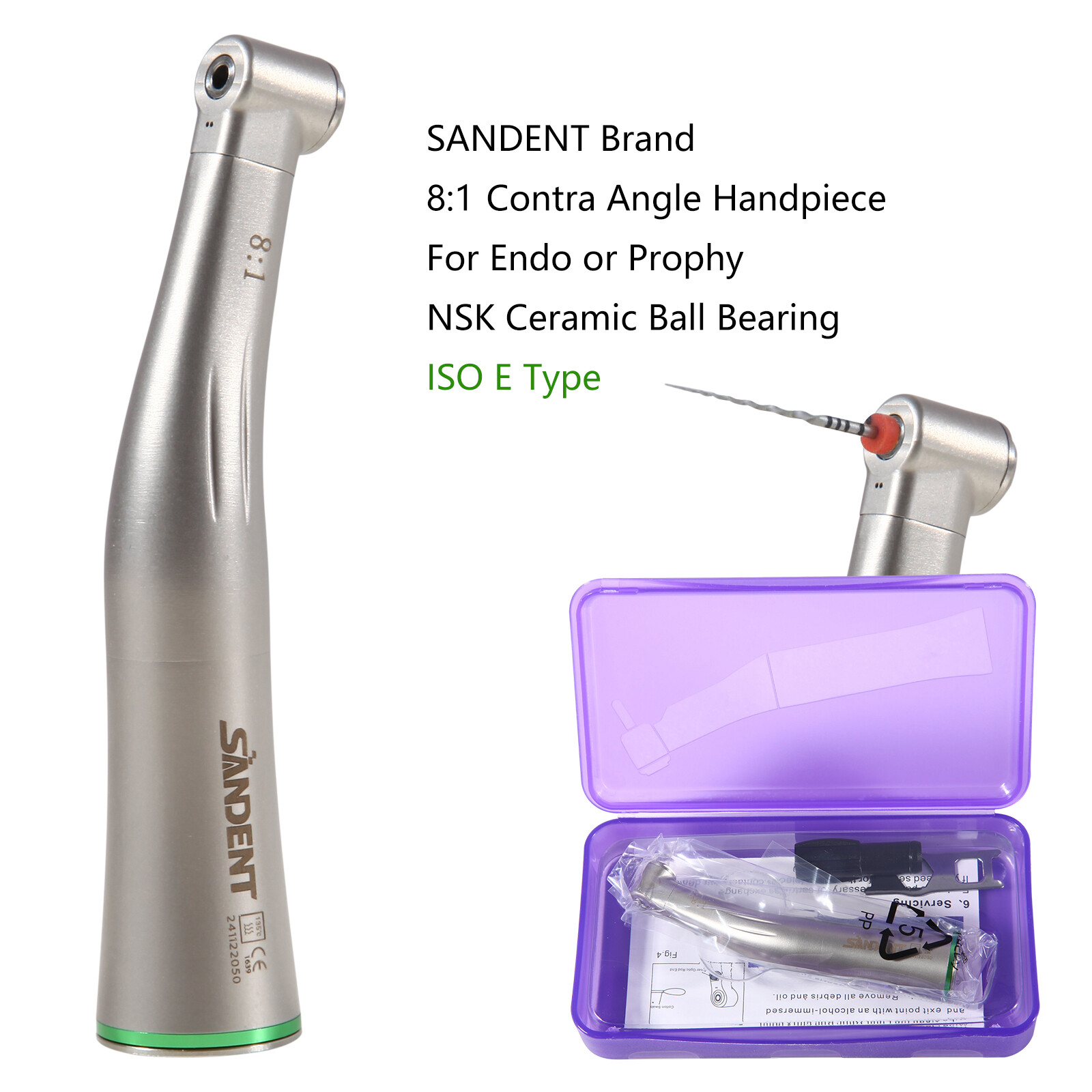 Dental 8:1 Endo Handpiece Endodontic Contra Angle Mini Head Push Button fit NSK
